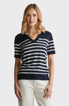 Женское поло в полоску FINE KNIT STRIPED SS RUGGER Синий S Gant 4800404