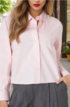 Сорочка зі змішаною тканиною з льоном - пастельний рожевий