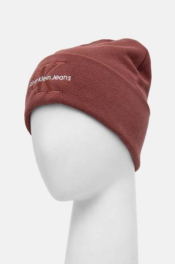 Хлопковая шапка Calvin Klein Jeans цвет красный из толстого трикотажа хлопковая K50K512460 Хлопковая шапка Calvin Klein Jeans цвет красный из толстого трикотажа хлопковая K50K512460
