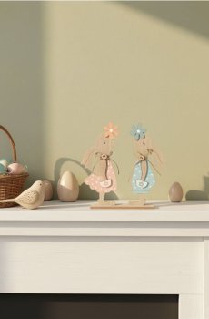 Набір великодніх стоячих декорацій у вигляді зайчиків, 2 шт. - різнобарвний