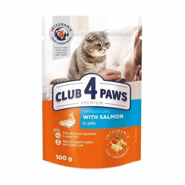 Влажный корм для взрослых кошек Club 4 Paws Premium с лососем в желе, 100 г