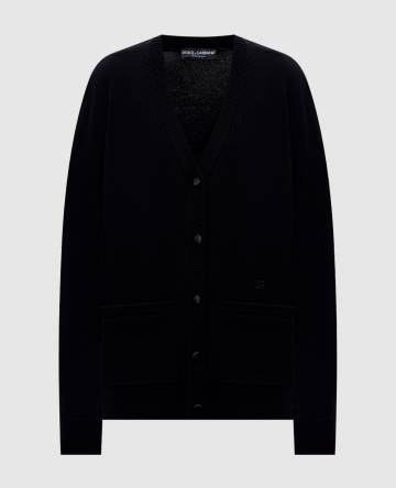 Черный кардиган из шерсти с вышивкой логотипа монограммы