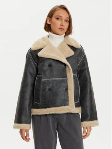 Karen by Simonsen Шкіряна куртка Reio 10105187 Сірий Regular Fit Karen by Simonsen Шкіряна куртка Reio 10105187 Сірий Regular Fit