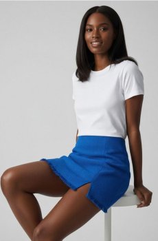 Мініспідниця з розрізом і бахромчастим низом із домішкою вовни - синій