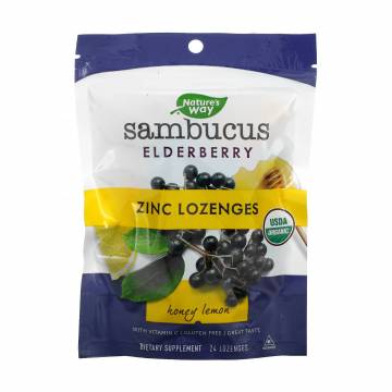 Черная бузина с цинком для детей Natures Way Sambucus Elderberry Zinc Lozenges Honey Lemon со вкусом лимона, 24 леденца Черная бузина с цинком для детей Natures Way Sambucus Elderberry Zinc Lozenges Honey Lemon со вкусом лимона, 24 леденца