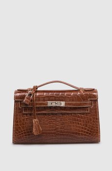 Коричневая лакированная сумка из кожи крокодила