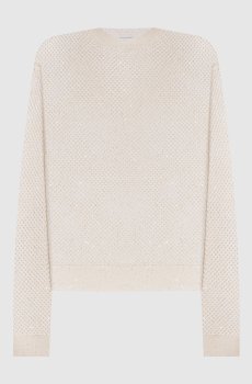 Белый ажурный джемпер с пайетками