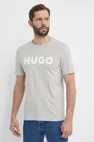 Хлопковая футболка HUGO мужская цвет серый с принтом 50467556 Хлопковая футболка HUGO мужская цвет серый с принтом 50467556