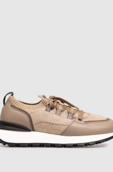 Бежевые комбинированные кроссовки с кристаллами