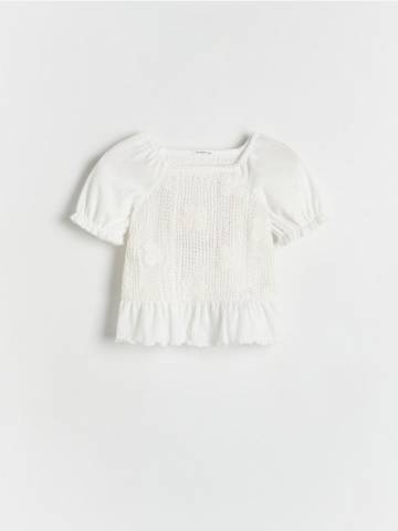 Reserved - Ажурна блузка з об’ємними рукавами - кремовий - 7192G-01X Reserved - Ажурна блузка з об’ємними рукавами - кремовий - 7192G-01X
