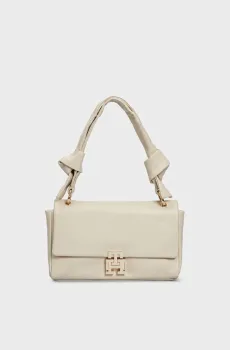 Женская белая кожаная сумка PUSHLOCK LEATHER SHOULDER BAG Белый ONESIZE Tommy Hilfiger AW0AW15685