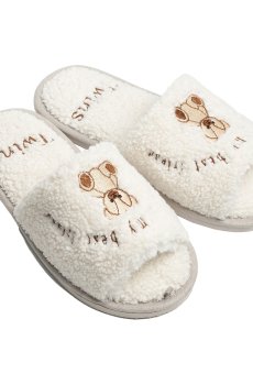 Женские домашние тапочки Twins HS-LUX Bear открытые, с вышивкой, кремовые, размер 38-39 (25 см)