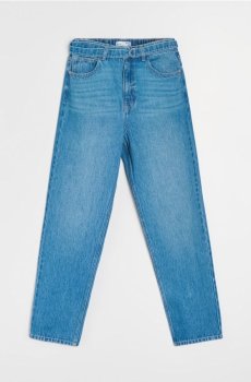 Mom fit джинси з ефектом прання - синій