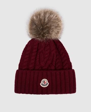 Бордовая шапка из шерсти и кашемира с помпоном