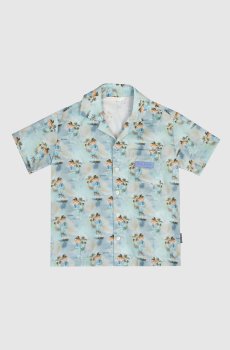 Детская голубая рубашка в принт