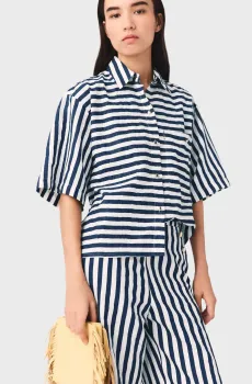 Женская рубашка в полоску Разноцветный 34 MAJE MFPCM00757_White-Blue