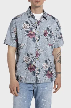 Мужская голубая рубашка с узором Голубой S Replay M4119 .000.74920