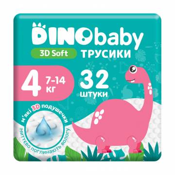 Подгузники-трусики Dino Baby 3D Soft размер 4 (7-14 кг), 32 шт Подгузники-трусики Dino Baby 3D Soft размер 4 (7-14 кг), 32 шт