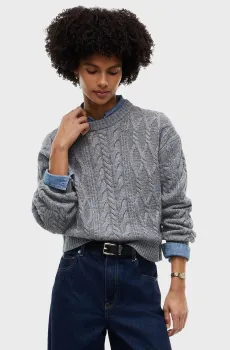 Женский серый шерстяной свитер txtrl cable dressing c-nk swt Серый L Tommy Hilfiger WW0WW51396