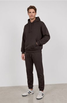 Кофта comfort fit з капюшоном з домішкою бавовни - пильно-коричневий
