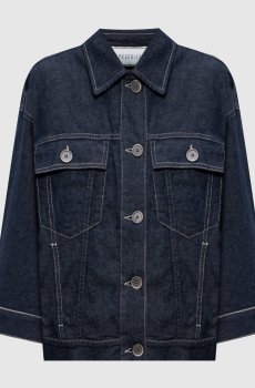 Синяя джинсовая куртка с льном
