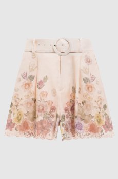 Бежевые шорты из льна в принт