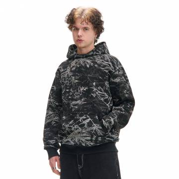 Cropp - Чорне худі з принтом - чорний Cropp - Чорне худі з принтом - чорний