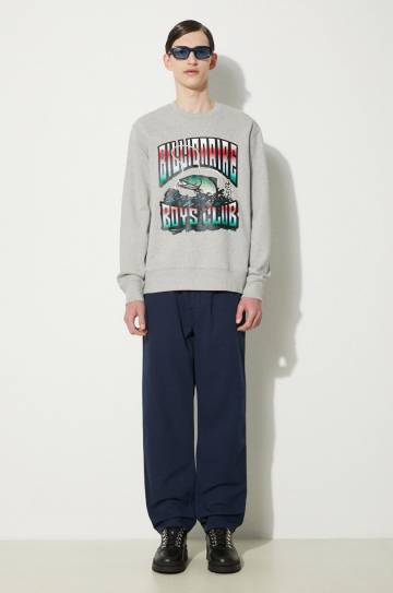 Хлопковая кофта Billionaire Boys Club Big Catch Crewneck мужская цвет серый с принтом B24230 Хлопковая кофта Billionaire Boys Club Big Catch Crewneck мужская цвет серый с принтом B24230