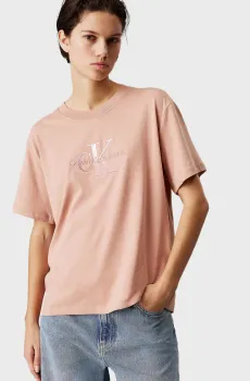 Женская персиковая футболка EMBROIDERED MONOLOGO TEE Розовый XS Calvin Klein Jeans J20J224798