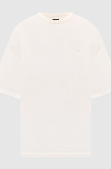 Бежевая футболка с брендовым принтом