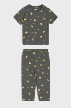 Бавовняна двокомплектна піжама з мотивом котів - темно-сірий