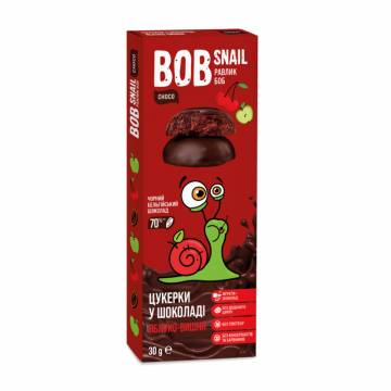 Натуральные конфеты Bob Snail Яблочно-вишневые в бельгийском черном шоколаде, 30 г Натуральные конфеты Bob Snail Яблочно-вишневые в бельгийском черном шоколаде, 30 г