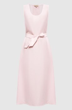 Розовое платье миди с льном