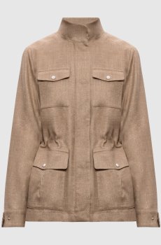Коричневая куртка из шерсти, шелка и льна с люрексом