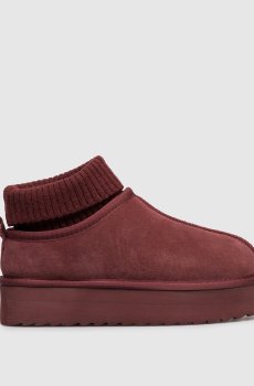Бордовые замшевые сабо на меху с манжетом