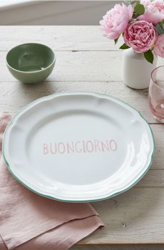 Керамічна тарілка з написом Buongiorno - блідо-зелений