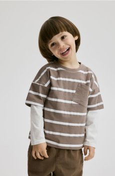 Reserved - Бавовняна футболка у смужку - коричневий - 931IX-88X