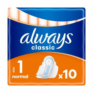 Прокладки для критических дней Always Classic Normal размер 1, 10 шт Прокладки для критических дней Always Classic Normal размер 1, 10 шт