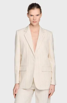 Женский белый жакет в полоску Белый 34 Sandro SFPVE01321_Ecru - Silver