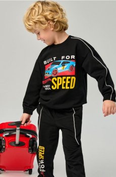 Світшот із круглим вирізом і принтом Hot Wheels - чорний