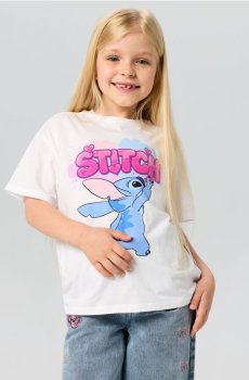 Бавовняна футболка з принтом Stitch - білий