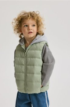 Reserved - Стьобаний жилет із каптуром - блідо-зелений - 824HF-07X