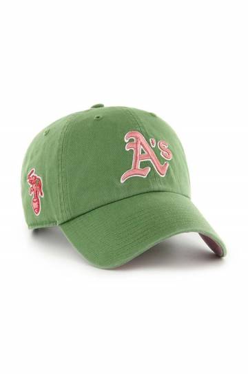 Хлопковая кепка 47 brand MLB Oakland Athletics цвет зелёный с аппликацией B-DBLUN18GWS-FF Хлопковая кепка 47 brand MLB Oakland Athletics цвет зелёный с аппликацией B-DBLUN18GWS-FF