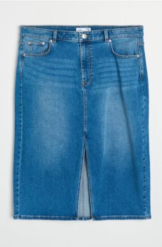 Джинсова міді-спідниця з розрізом plus size - синій