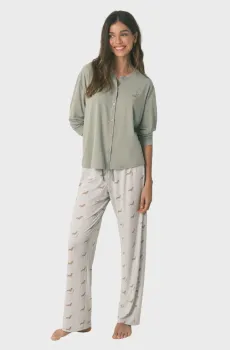 Женская зеленая пижама (лонгслів, брюки) Зеленый L womensecret 3593005