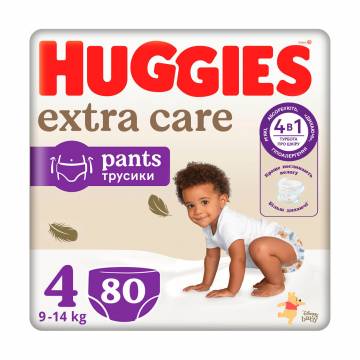 Подгузники-трусики Huggies Extra Care Pants размер 4 (9-14 кг), 80 шт Подгузники-трусики Huggies Extra Care Pants размер 4 (9-14 кг), 80 шт
