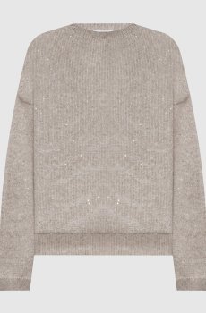 Коричневый джемпер из льна с пайетками