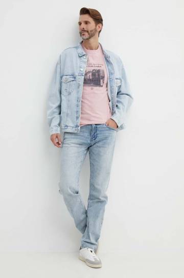 Хлопковая футболка Pepe Jeans COOPER мужская цвет розовый с принтом PM509379 Хлопковая футболка Pepe Jeans COOPER мужская цвет розовый с принтом PM509379
