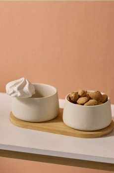 Піднос для сервірування з двома мисками - різнобарвний