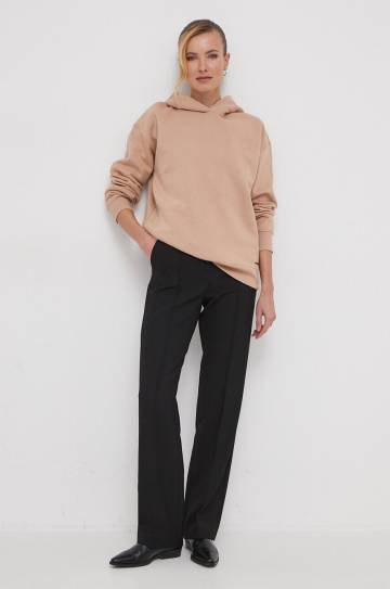 Кофта Calvin Klein женская цвет бежевый с капюшоном однотонная Кофта Calvin Klein женская цвет бежевый с капюшоном однотонная